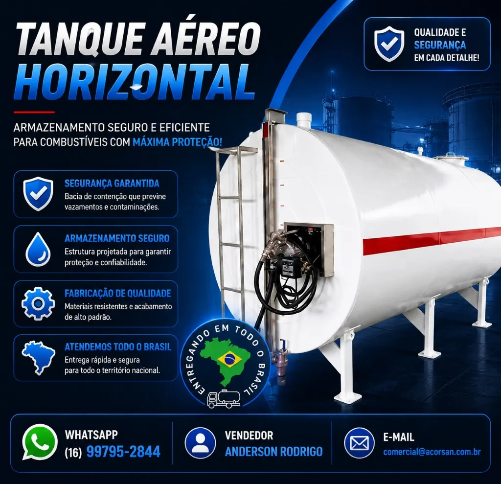 Tanque horizontal para diesel em galpão