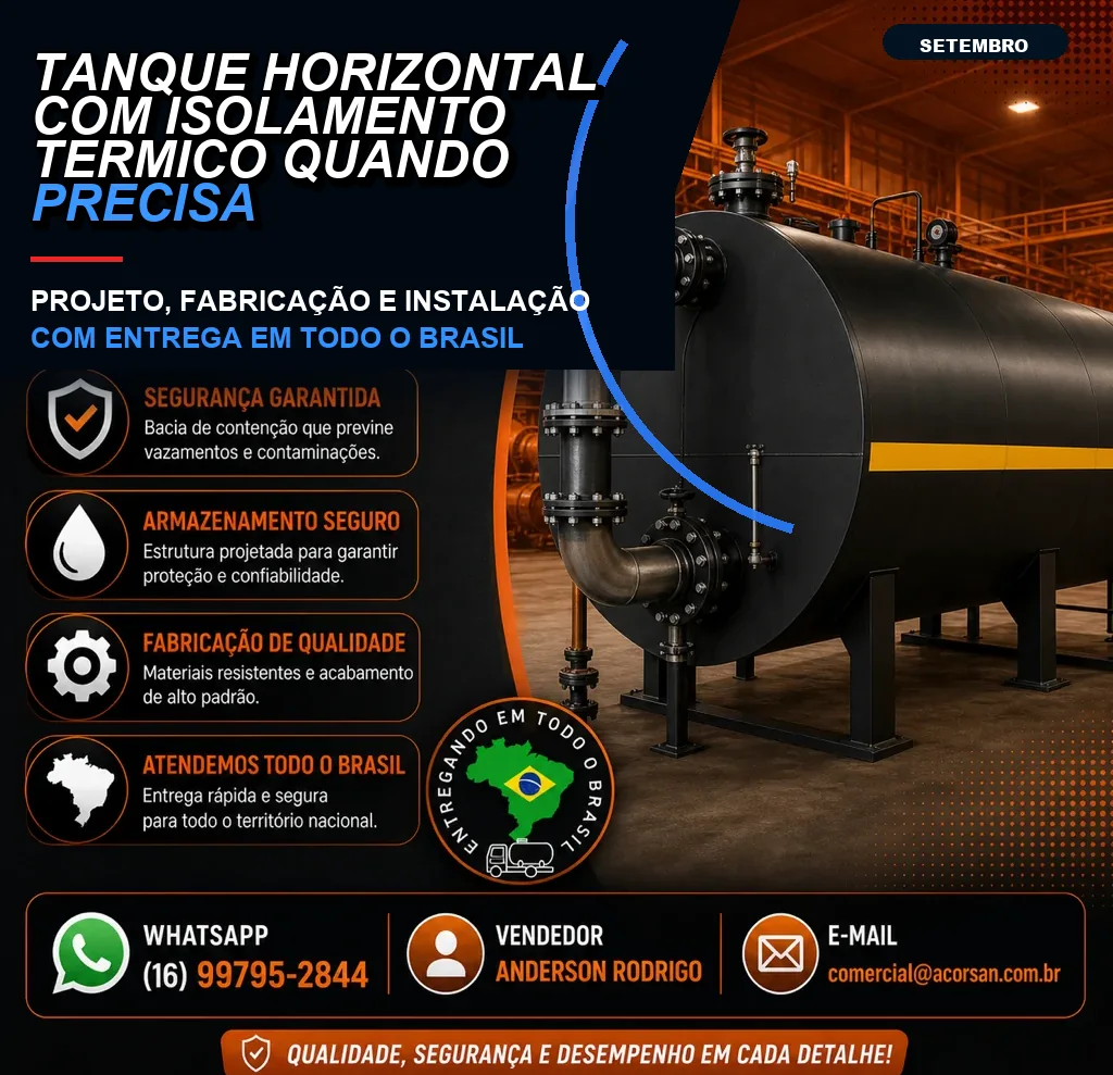 Tanque horizontal com isolamento térmico quando precisa