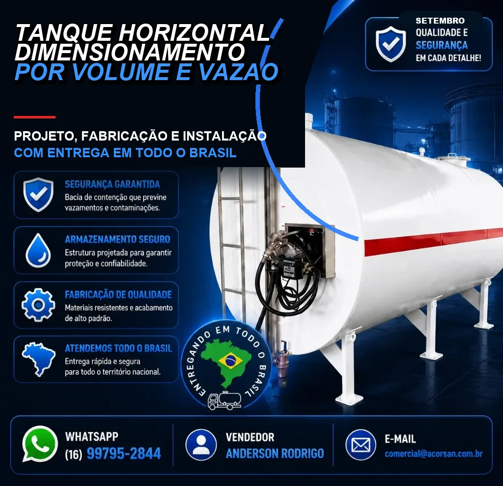 Tanque horizontal dimensionamento por volume e vazão