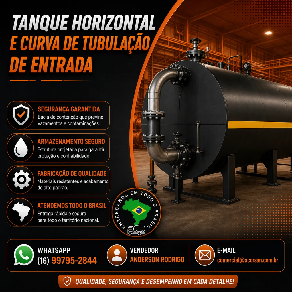 Tanque Horizontal e Curva de Tubulação de Entrada